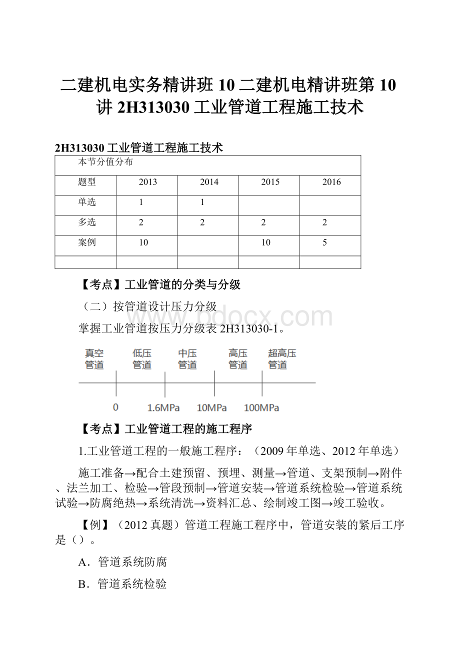 二建机电实务精讲班10二建机电精讲班第10讲2H313030工业管道工程施工技术.docx