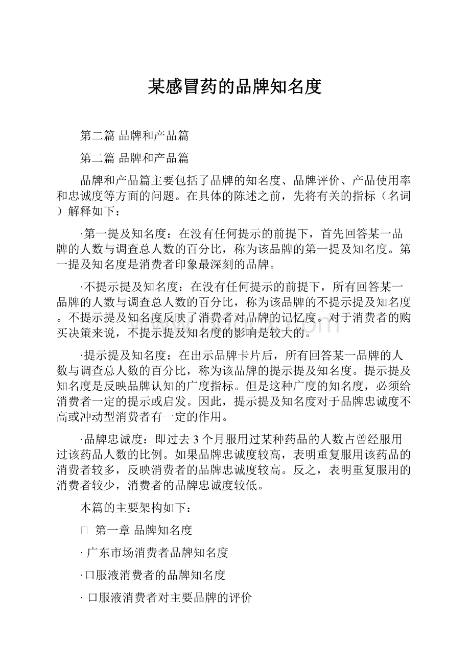 某感冒药的品牌知名度.docx_第1页