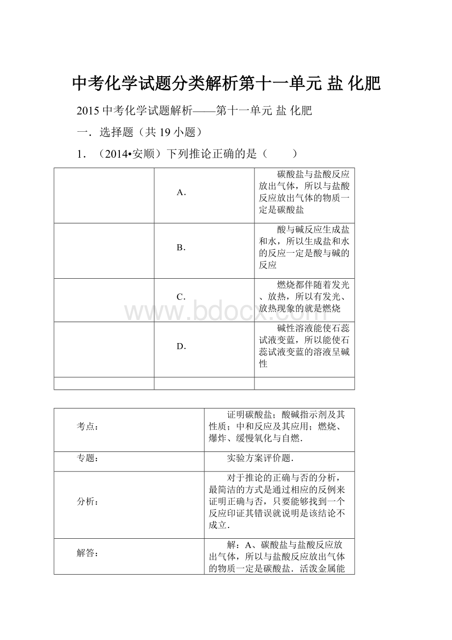 中考化学试题分类解析第十一单元 盐 化肥.docx