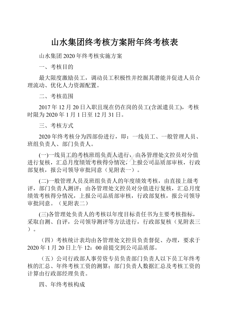 山水集团终考核方案附年终考核表.docx