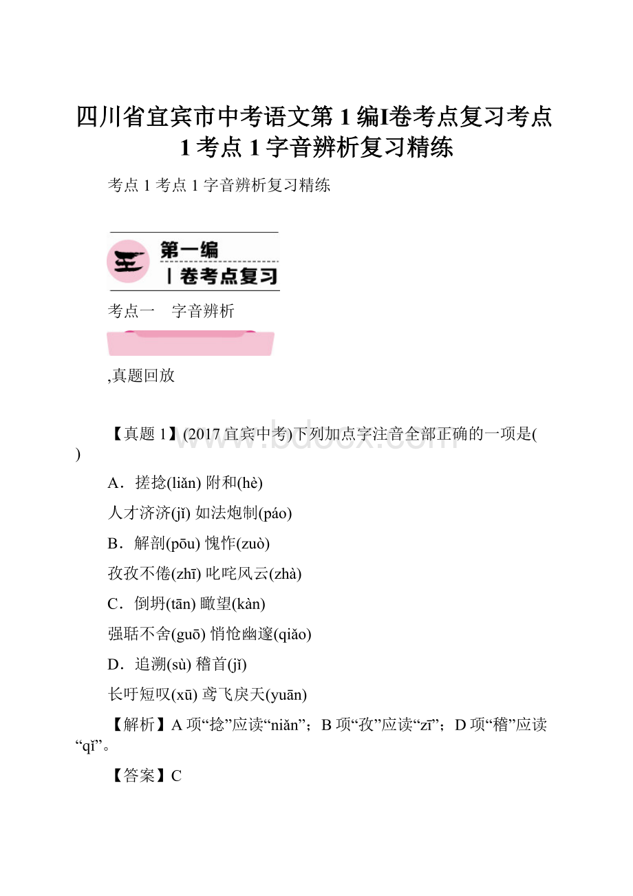 四川省宜宾市中考语文第1编Ⅰ卷考点复习考点1考点1字音辨析复习精练.docx_第1页