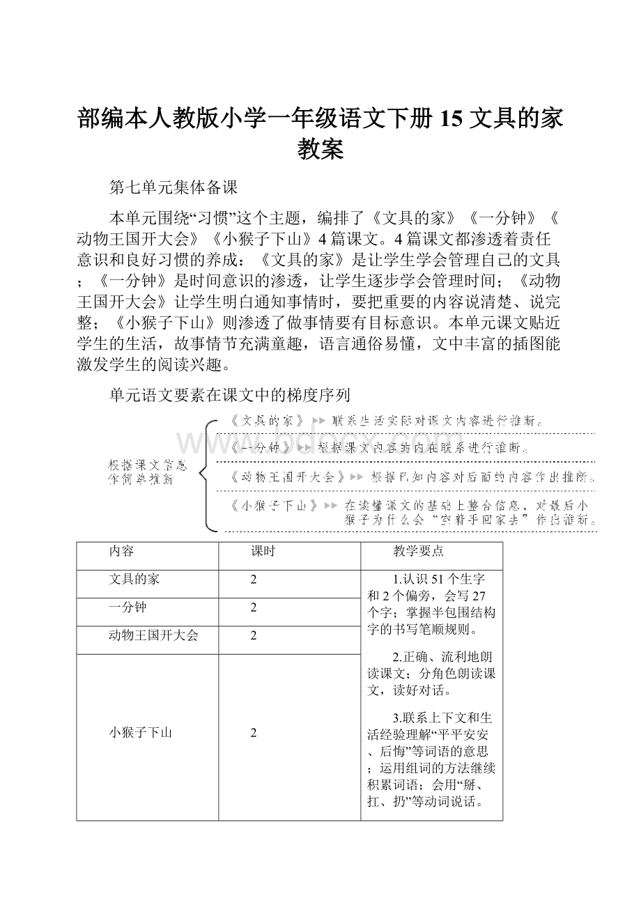 部编本人教版小学一年级语文下册15 文具的家教案.docx