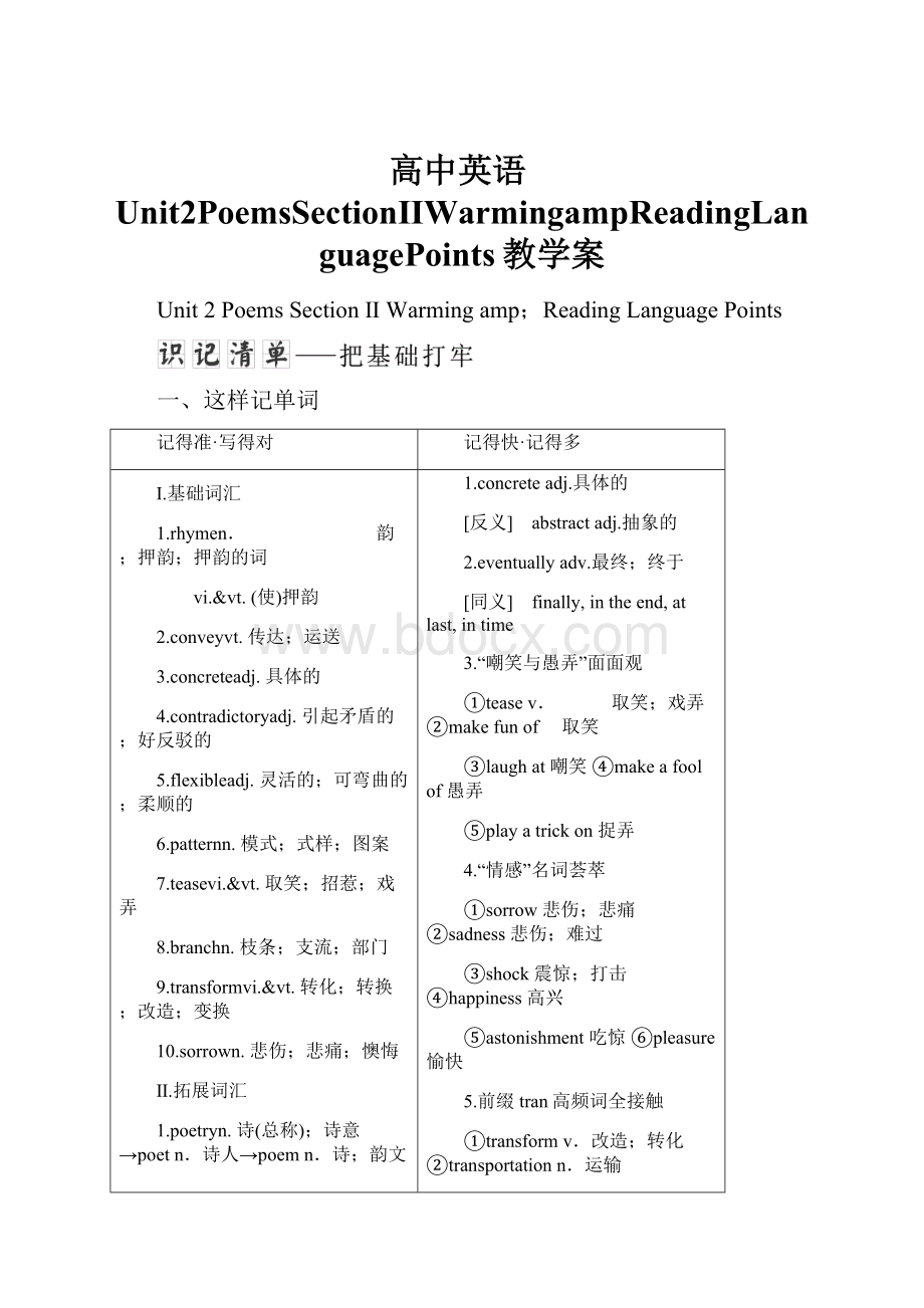 高中英语Unit2PoemsSectionⅡWarmingampReadingLanguagePoints教学案.docx_第1页