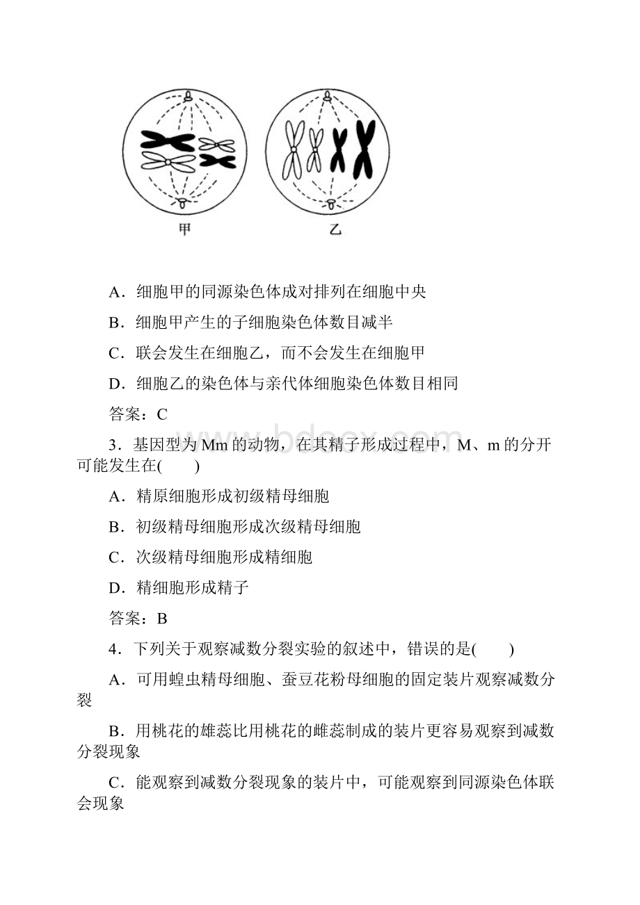 师说高考生物全程复习构想检测课时训练14减数分裂和受精作用.docx_第2页