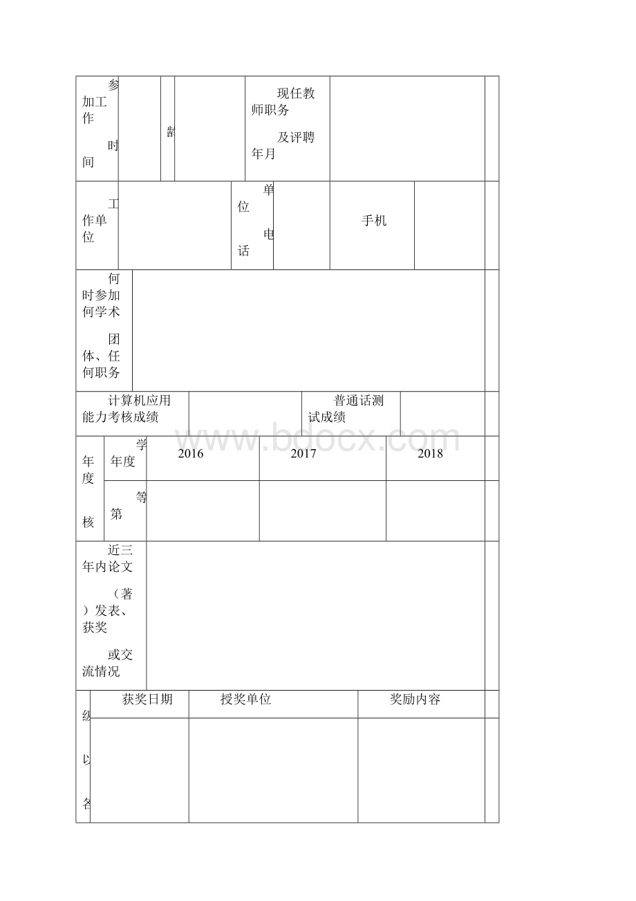 区学年中小学教坛新秀评选推荐表模板.docx_第2页