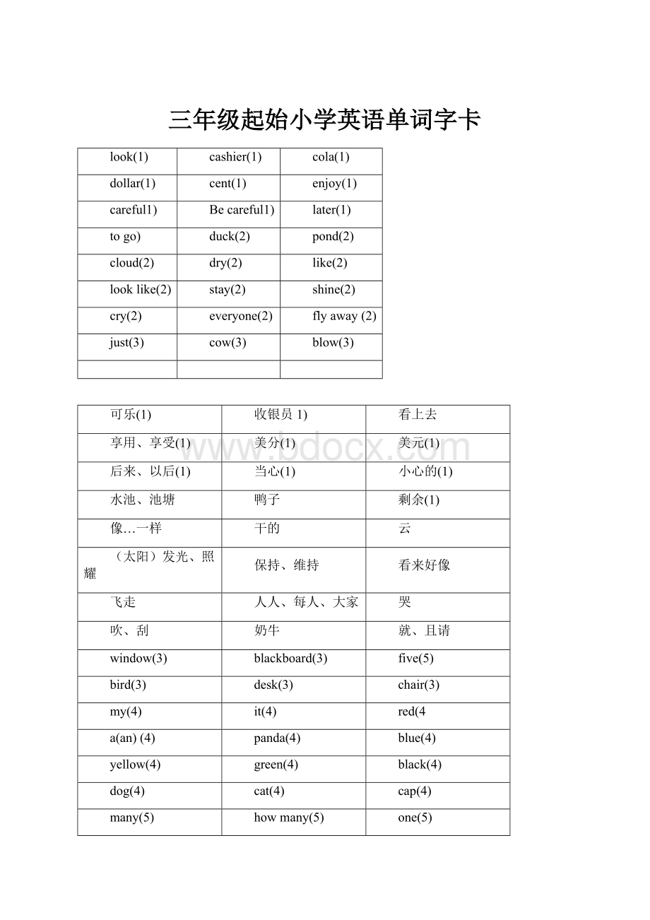 三年级起始小学英语单词字卡.docx