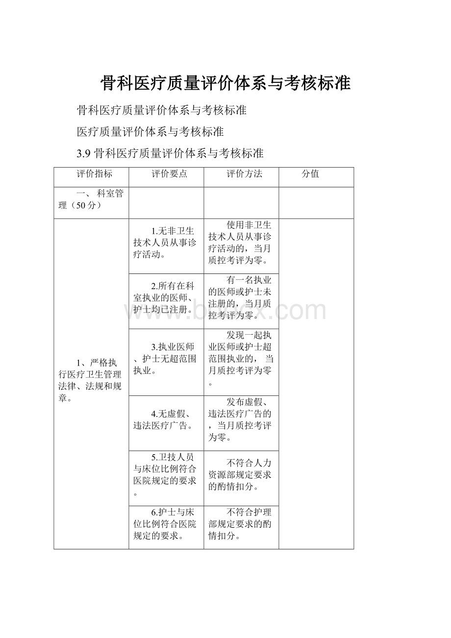 骨科医疗质量评价体系与考核标准.docx_第1页