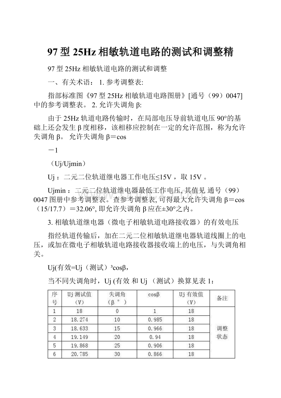 97型25Hz相敏轨道电路的测试和调整精.docx_第1页