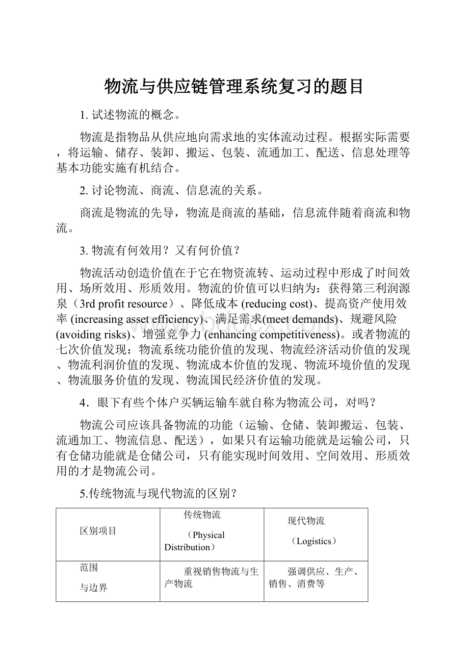 物流与供应链管理系统复习的题目.docx_第1页