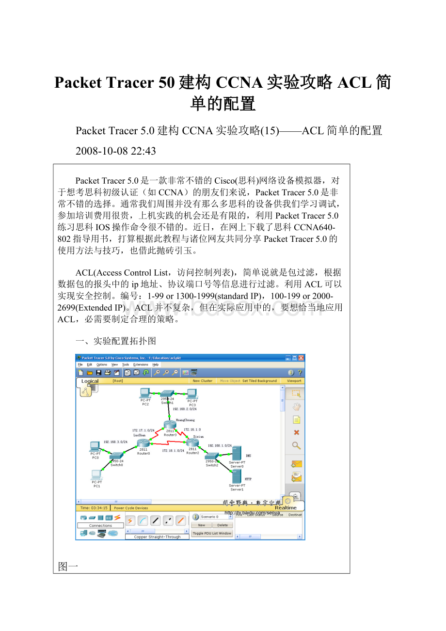 Packet Tracer 50建构CCNA实验攻略ACL简单的配置.docx