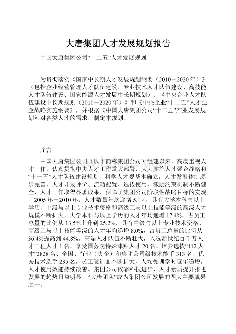 大唐集团人才发展规划报告.docx_第1页