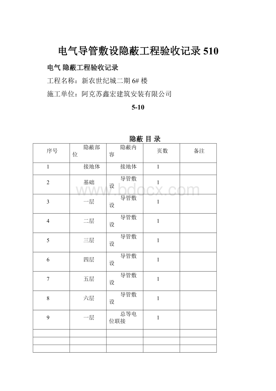 电气导管敷设隐蔽工程验收记录510.docx