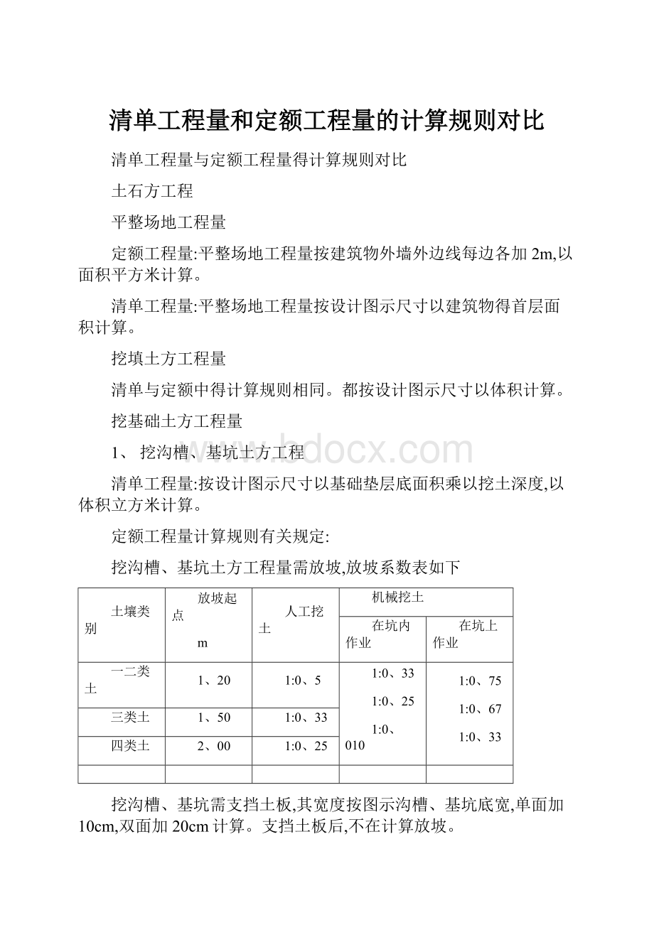 清单工程量和定额工程量的计算规则对比.docx