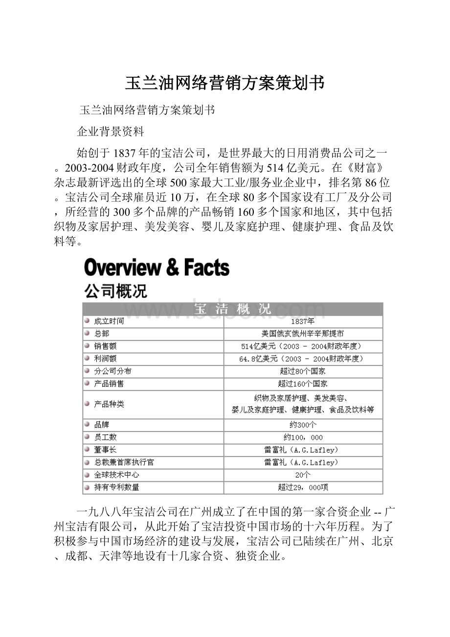 玉兰油网络营销方案策划书.docx_第1页