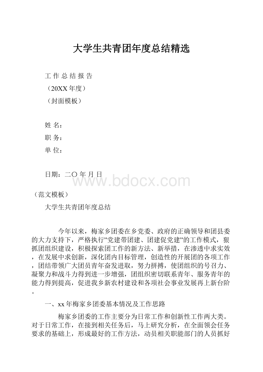 大学生共青团年度总结精选.docx_第1页