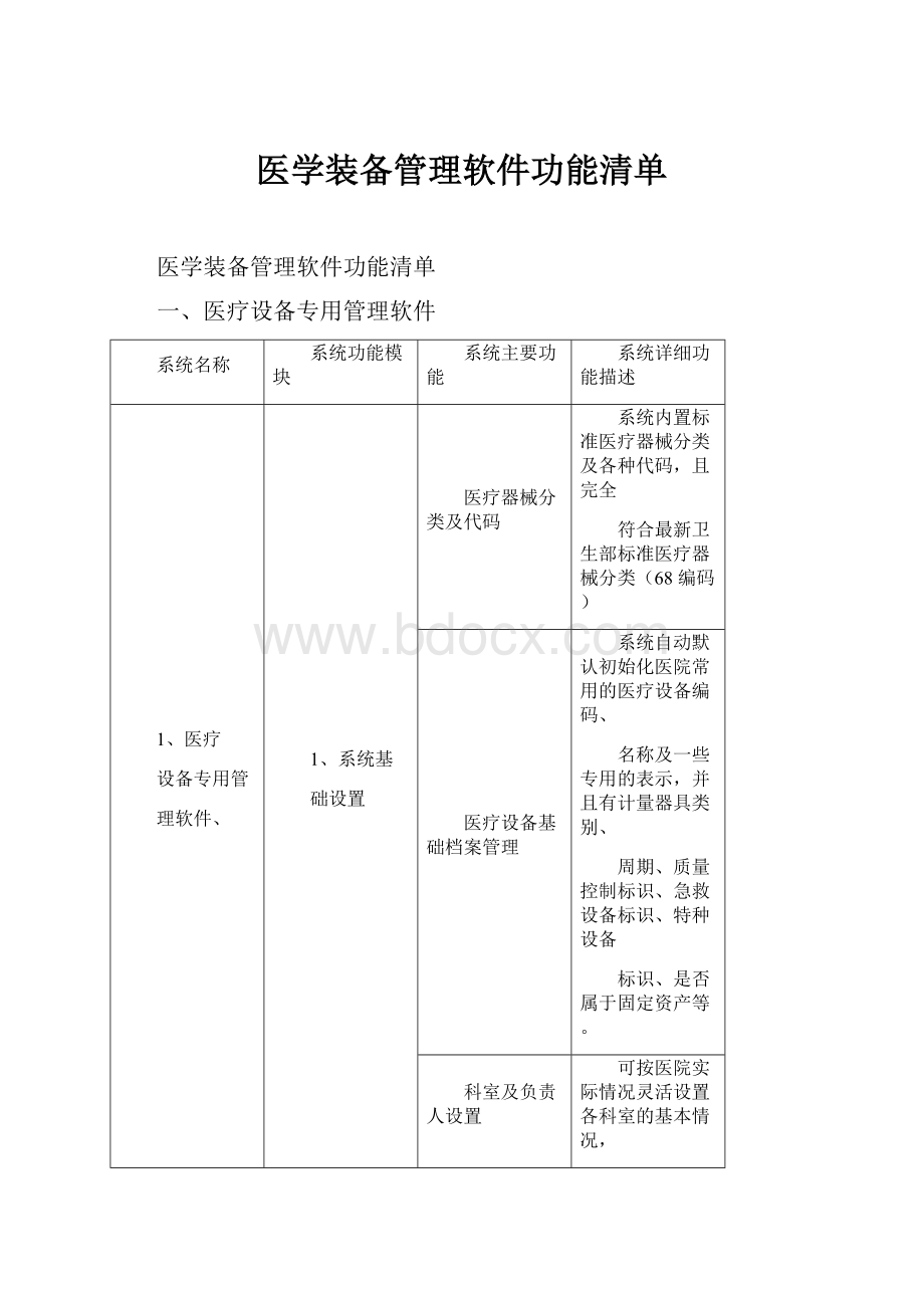 医学装备管理软件功能清单.docx