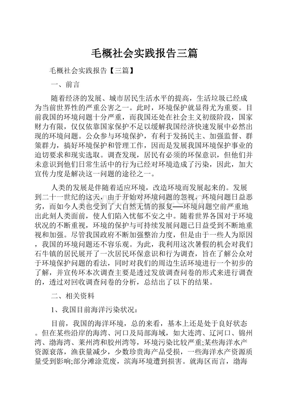 毛概社会实践报告三篇.docx_第1页