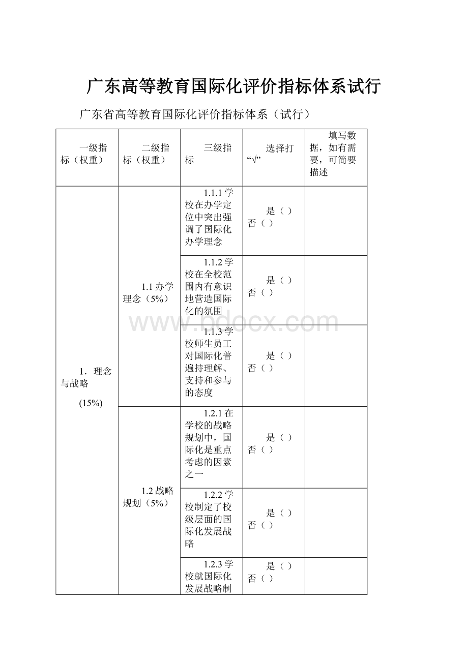 广东高等教育国际化评价指标体系试行.docx