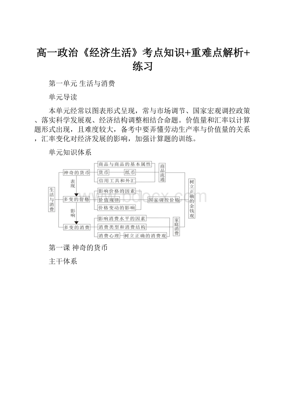 高一政治《经济生活》考点知识+重难点解析+练习.docx_第1页