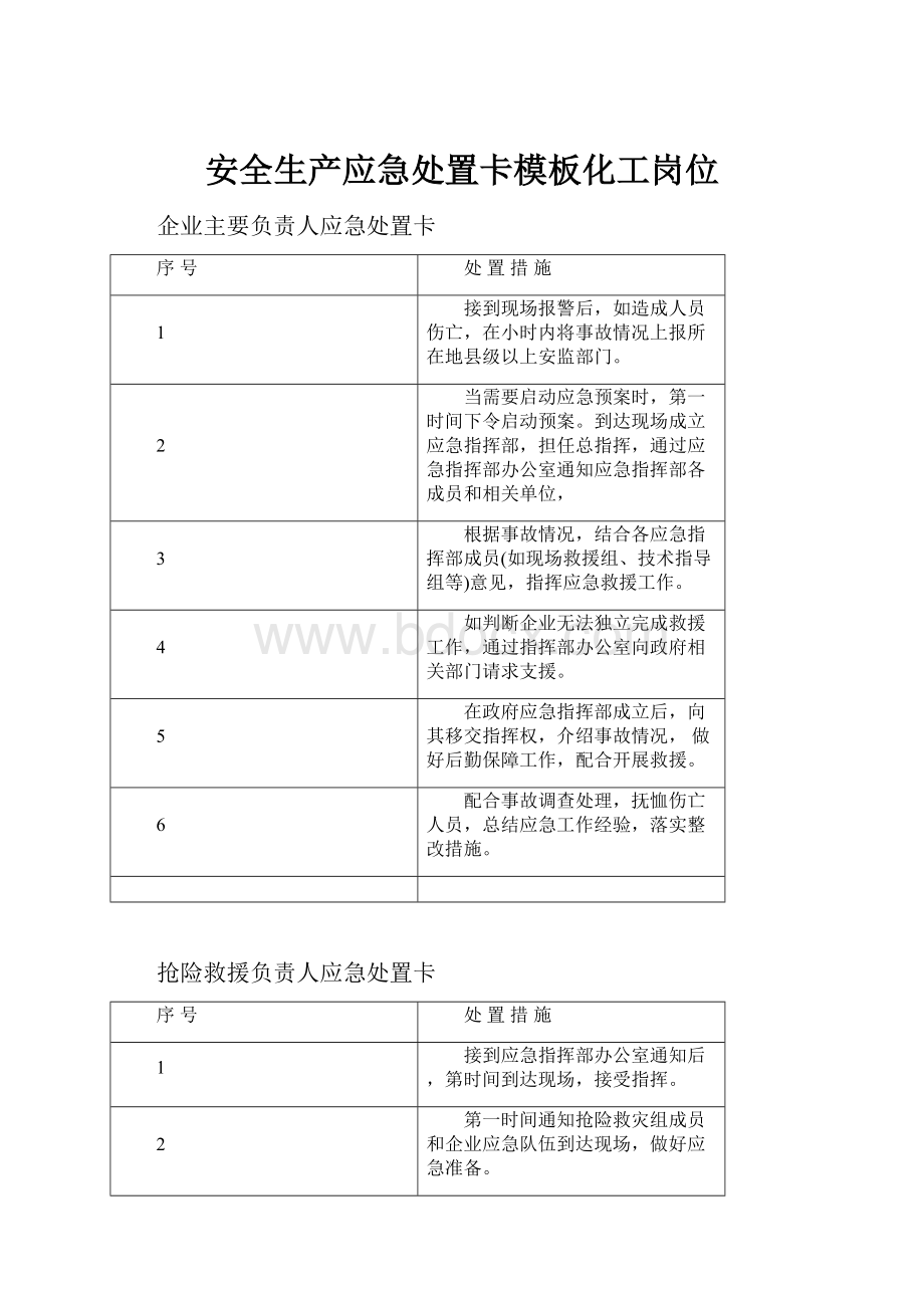 安全生产应急处置卡模板化工岗位.docx