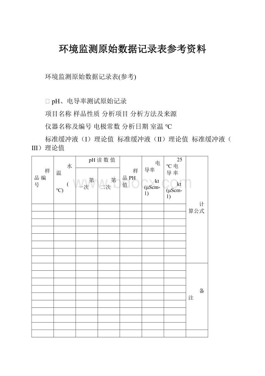 环境监测原始数据记录表参考资料.docx