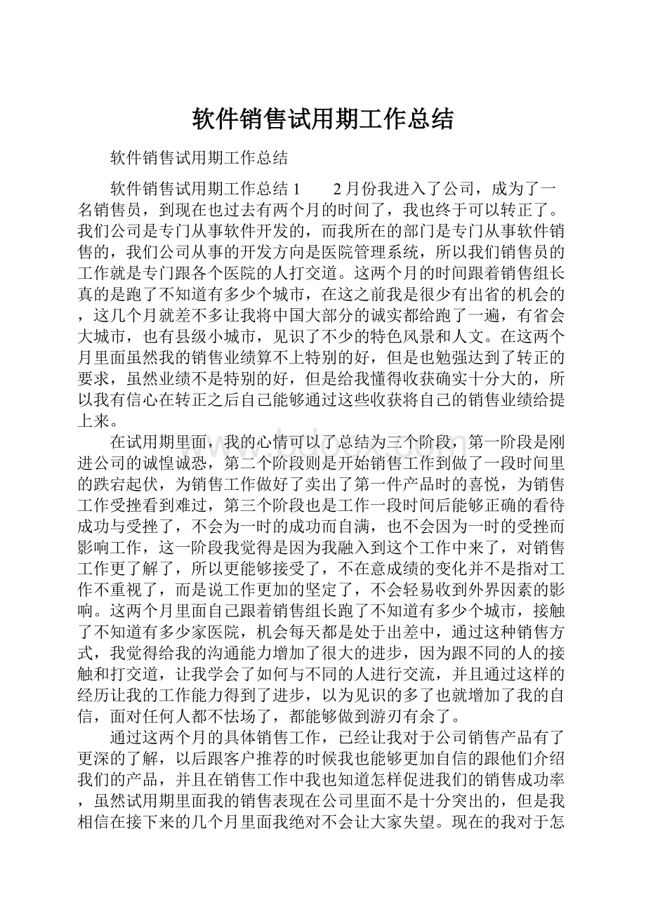 软件销售试用期工作总结.docx