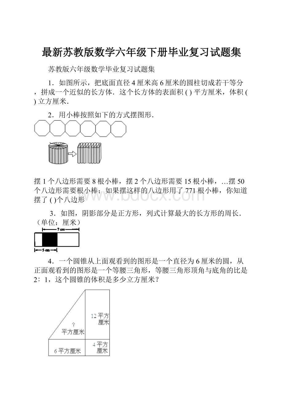 最新苏教版数学六年级下册毕业复习试题集.docx_第1页