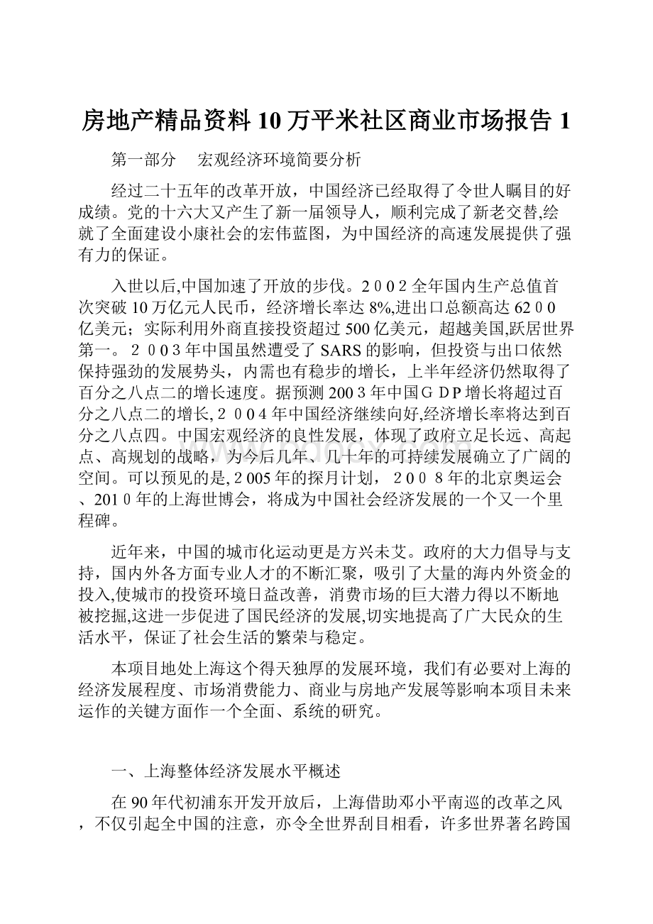 房地产精品资料10万平米社区商业市场报告1.docx_第1页