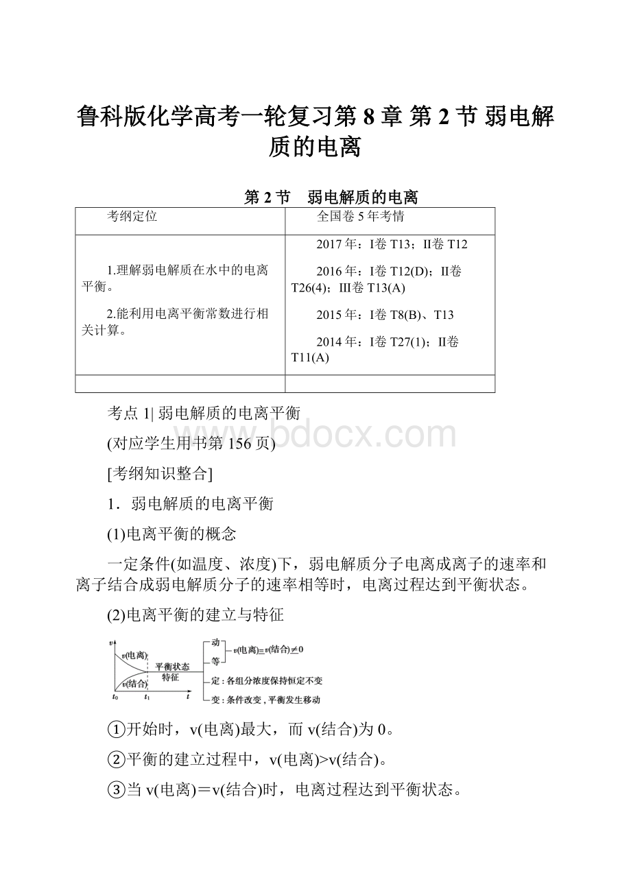 鲁科版化学高考一轮复习第8章 第2节 弱电解质的电离.docx_第1页