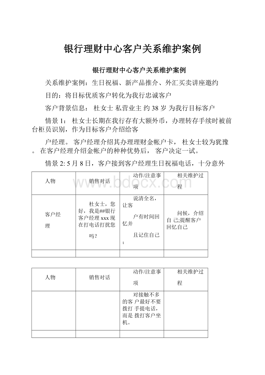 银行理财中心客户关系维护案例.docx