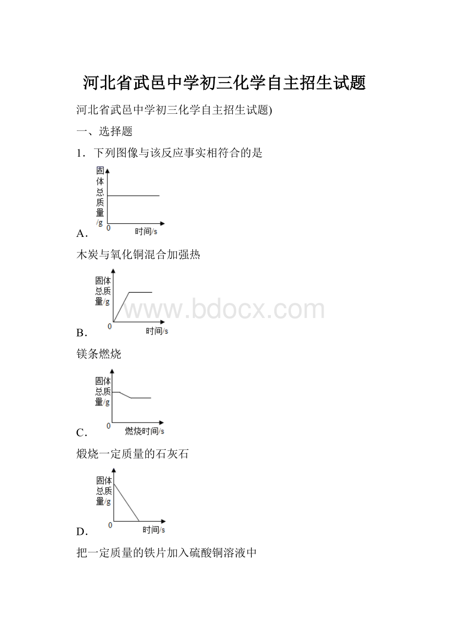 河北省武邑中学初三化学自主招生试题.docx