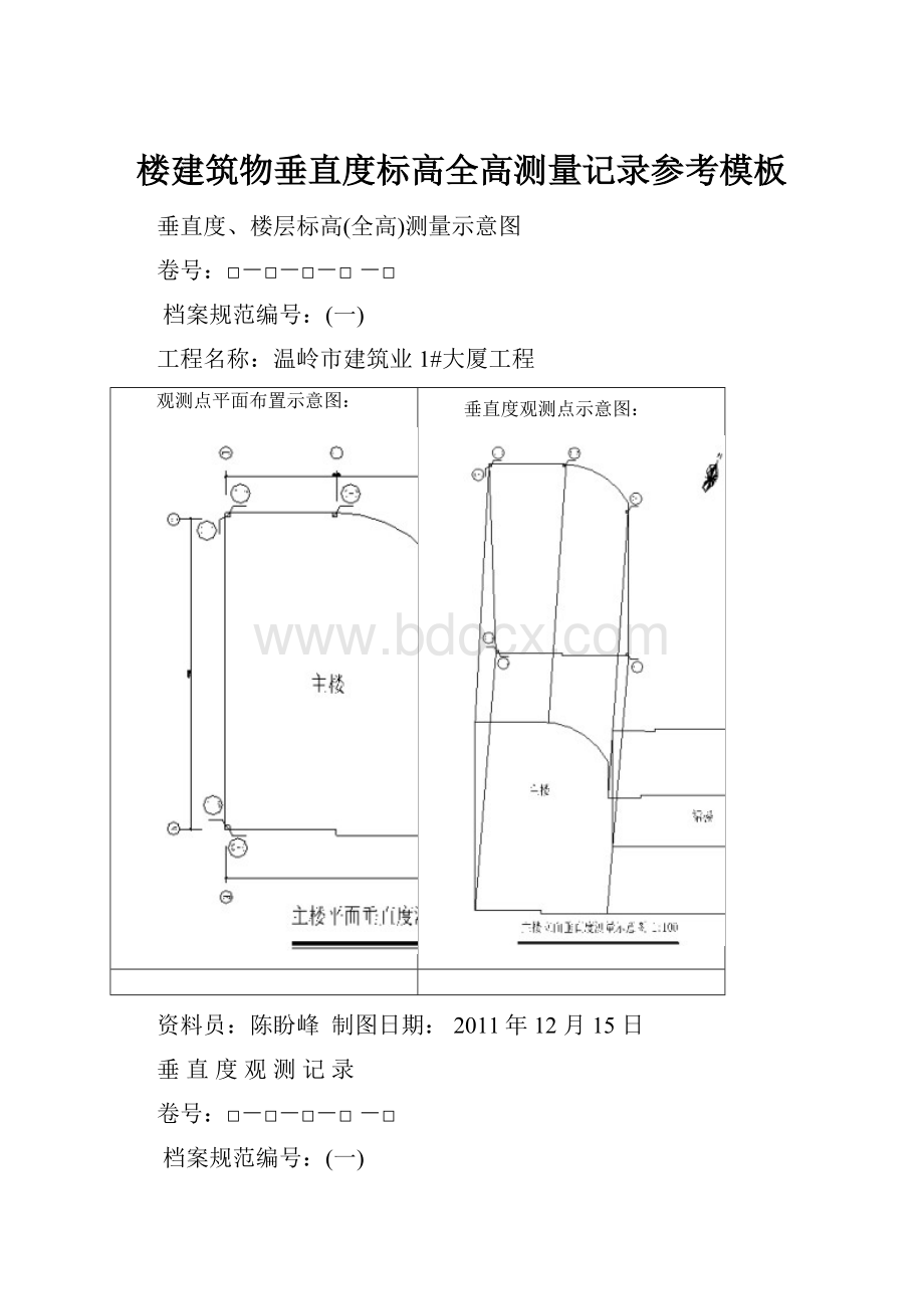 楼建筑物垂直度标高全高测量记录参考模板.docx