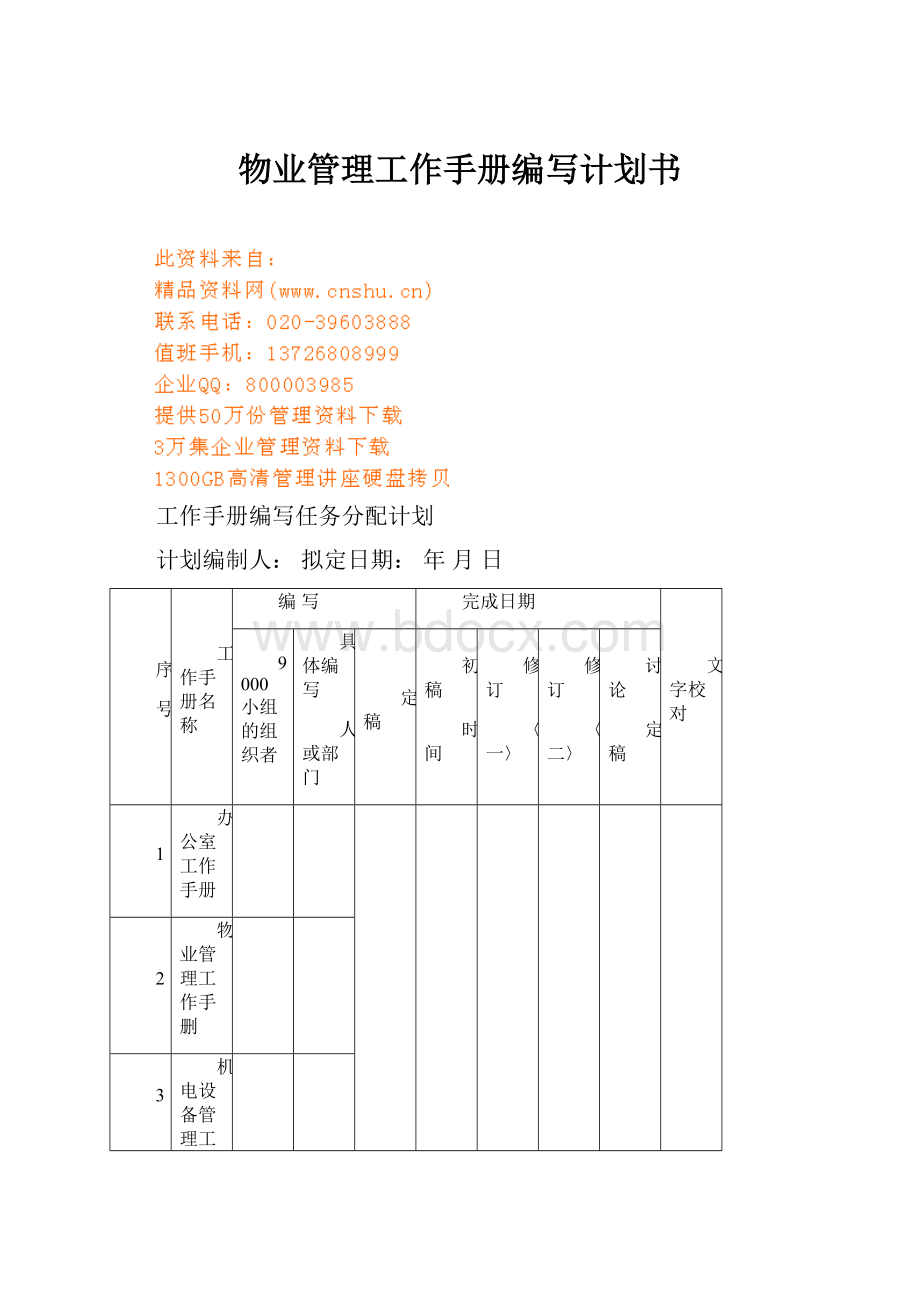 物业管理工作手册编写计划书.docx