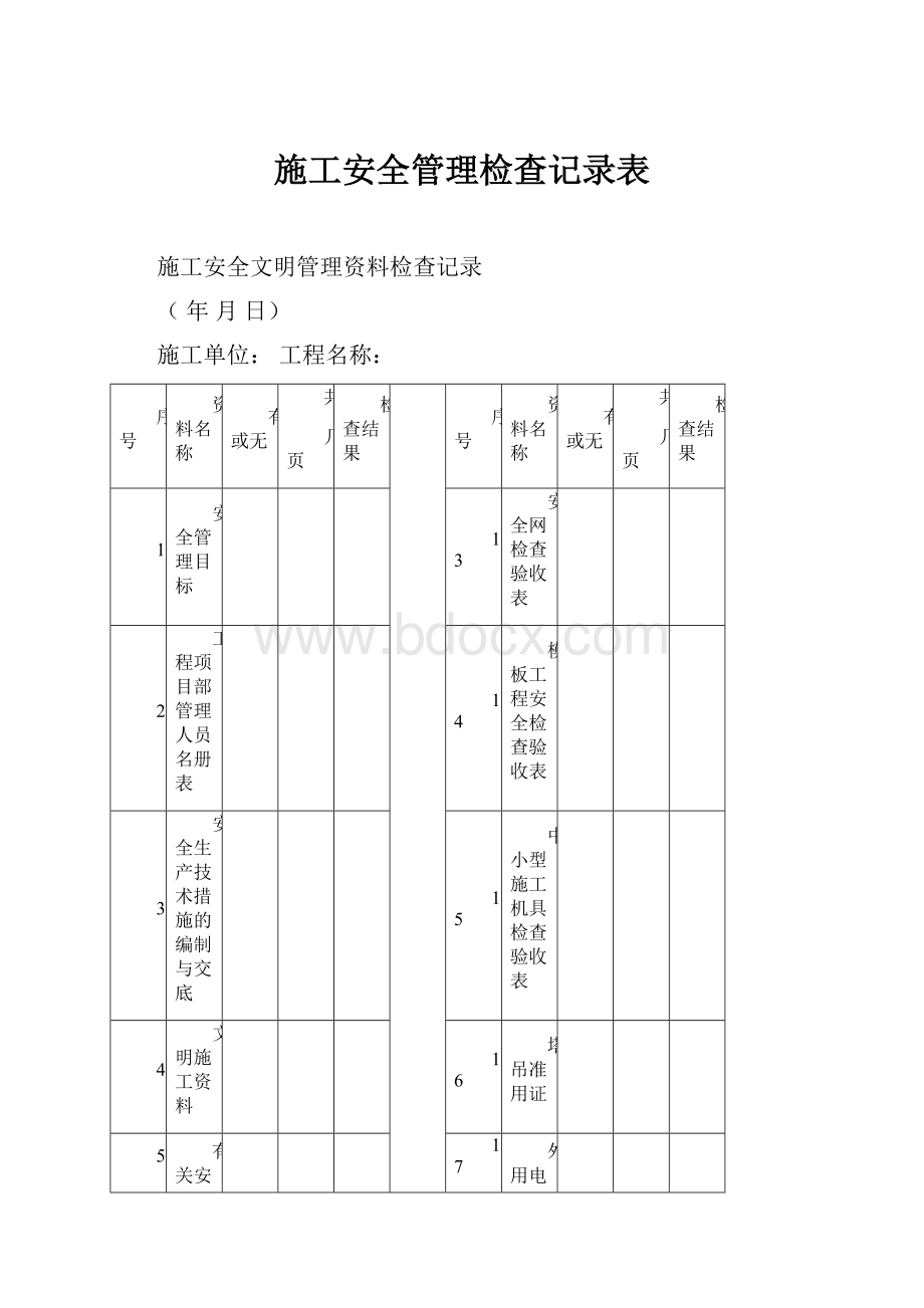 施工安全管理检查记录表.docx_第1页