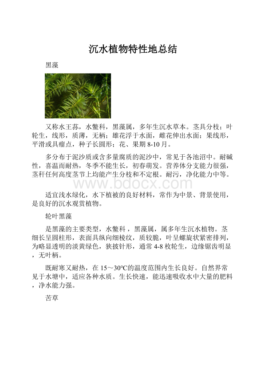 沉水植物特性地总结.docx