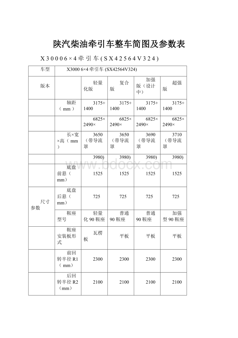 陕汽柴油牵引车整车简图及参数表.docx