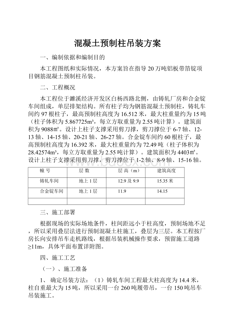 混凝土预制柱吊装方案.docx