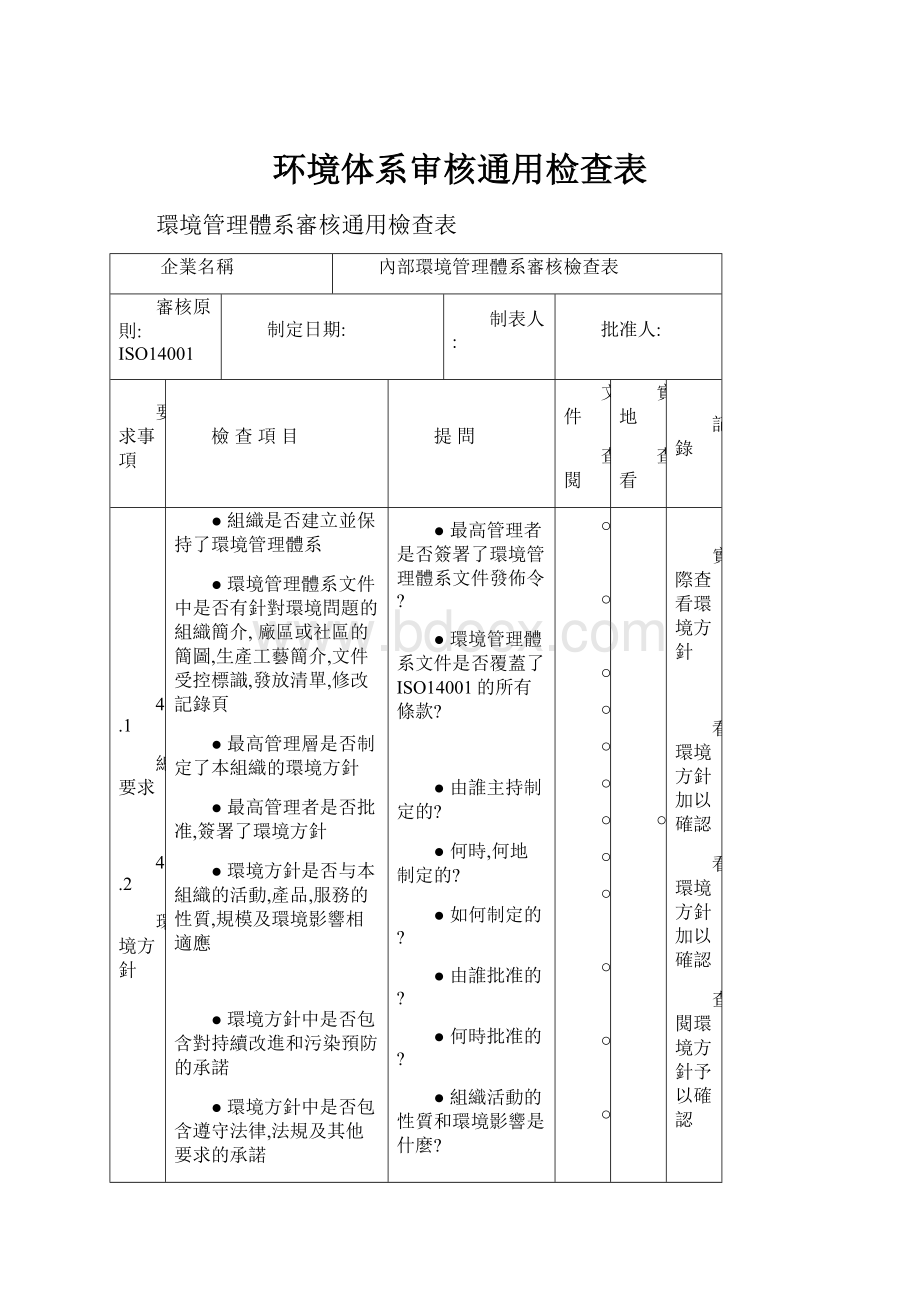 环境体系审核通用检查表.docx_第1页