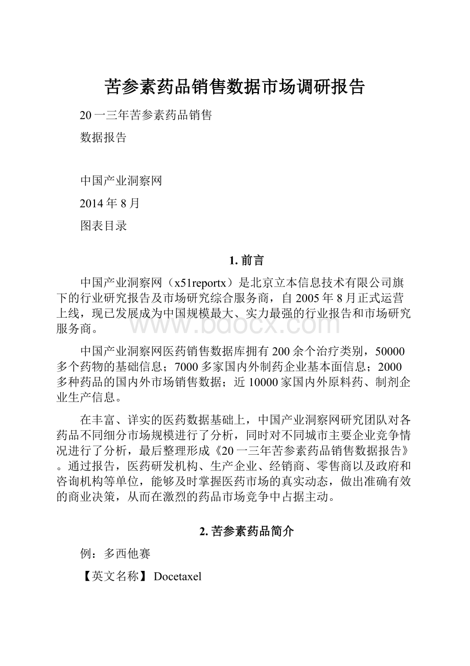 苦参素药品销售数据市场调研报告.docx_第1页