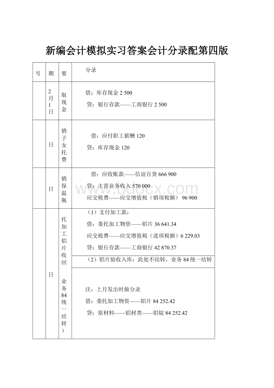 新编会计模拟实习答案会计分录配第四版.docx