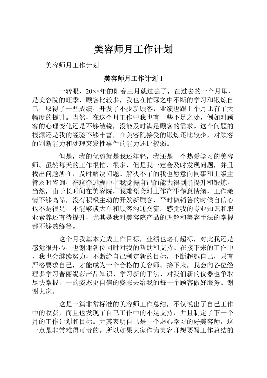 美容师月工作计划.docx