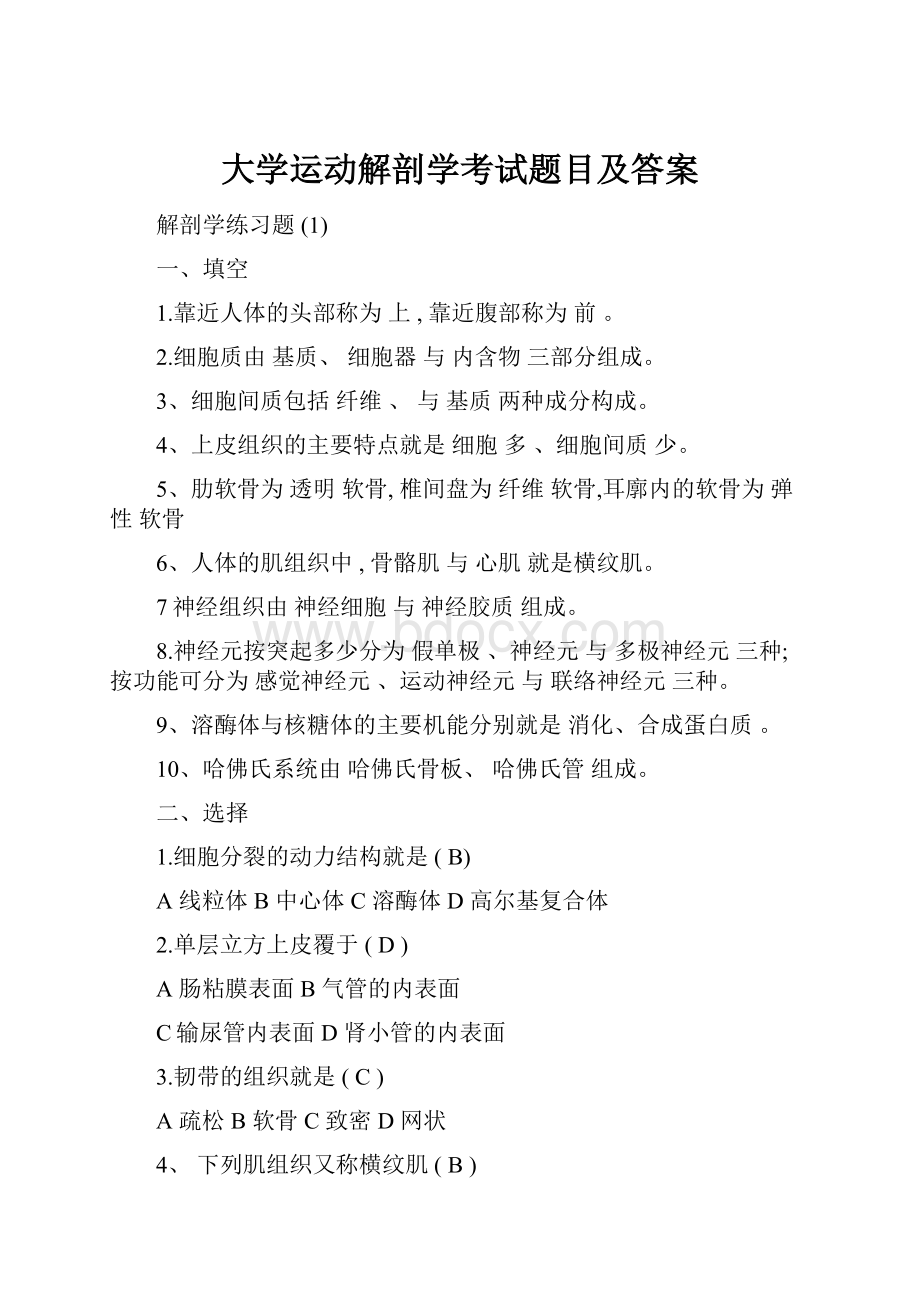 大学运动解剖学考试题目及答案.docx