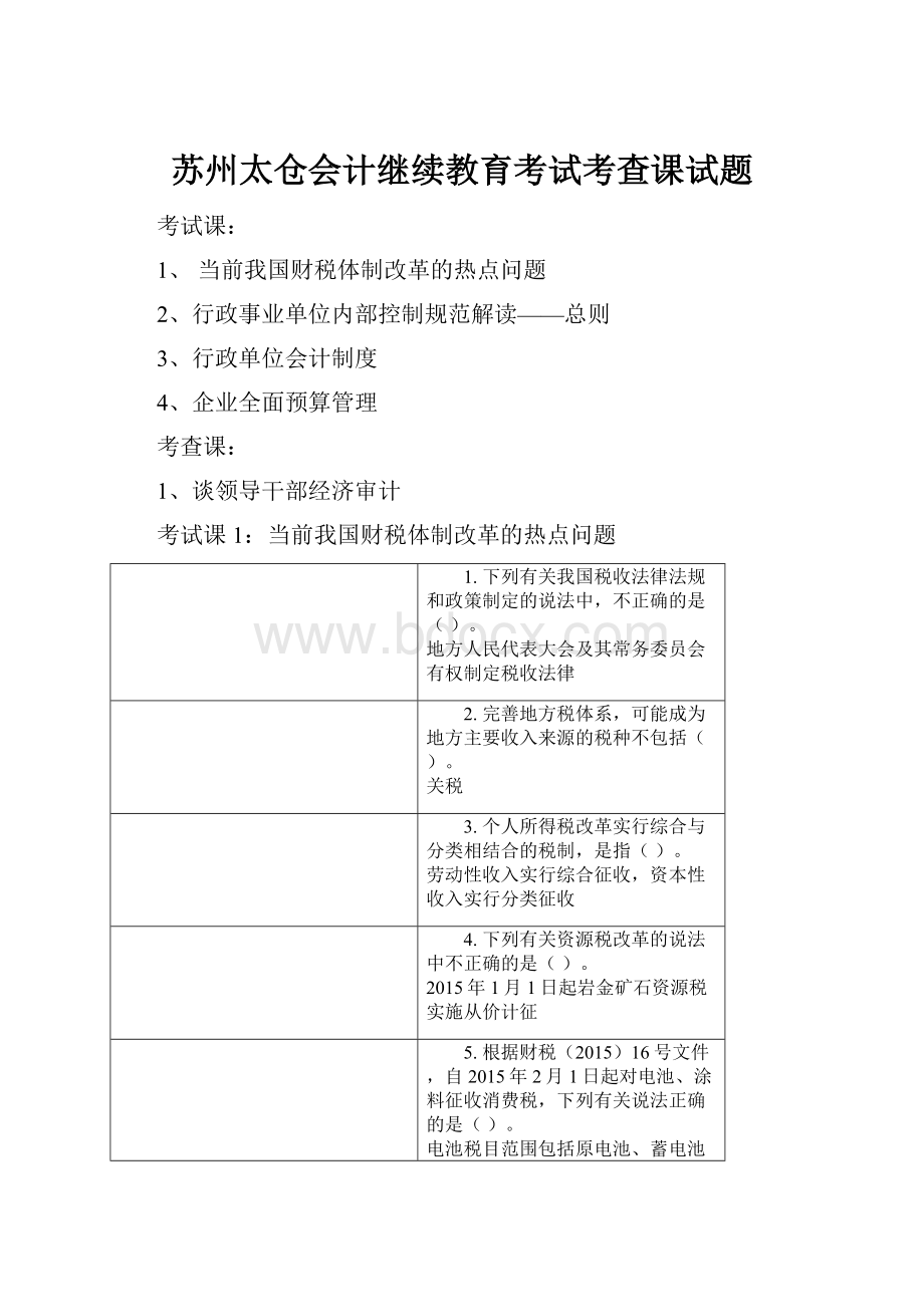 苏州太仓会计继续教育考试考查课试题.docx