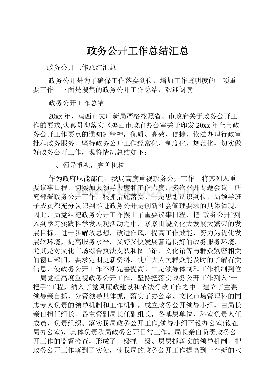 政务公开工作总结汇总.docx_第1页