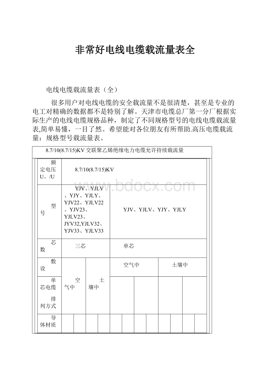 非常好电线电缆载流量表全.docx