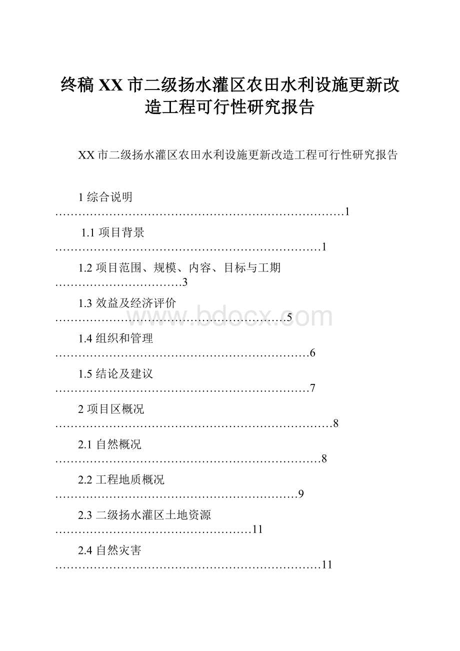 终稿XX市二级扬水灌区农田水利设施更新改造工程可行性研究报告.docx