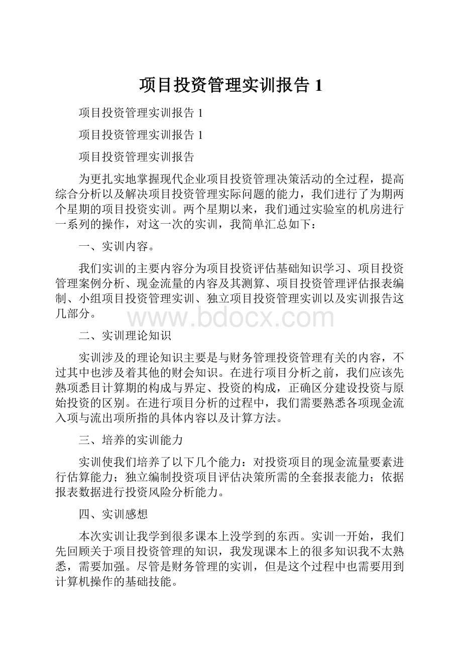 项目投资管理实训报告1.docx