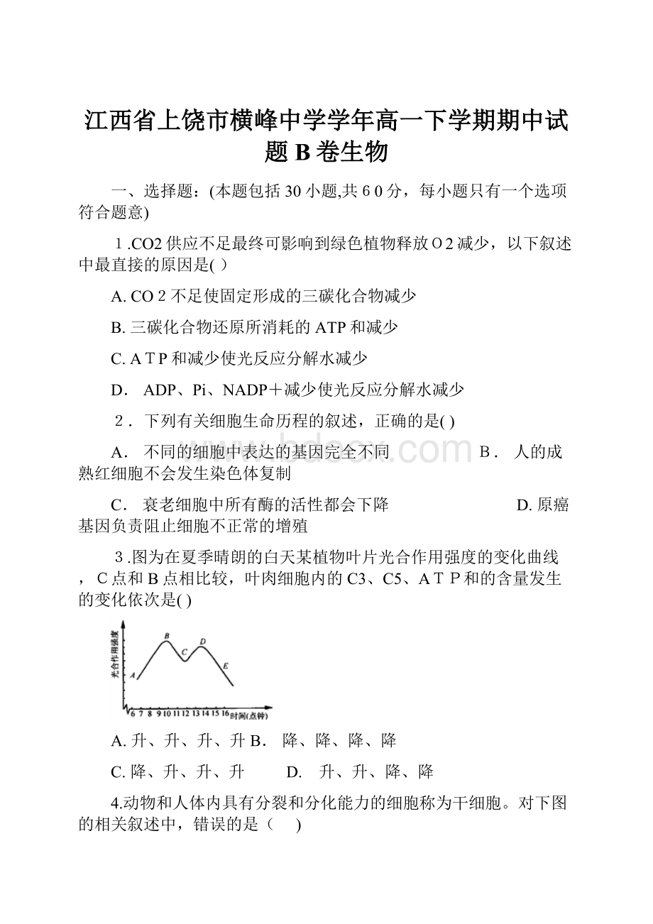 江西省上饶市横峰中学学年高一下学期期中试题B卷生物.docx