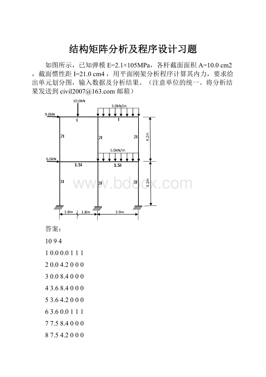 结构矩阵分析及程序设计习题.docx