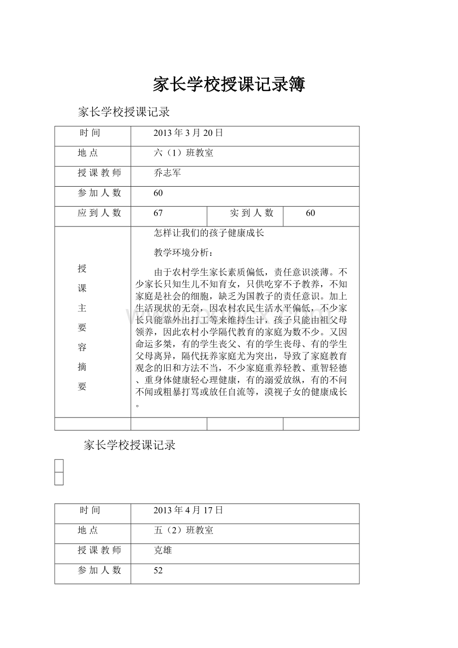 家长学校授课记录簿.docx